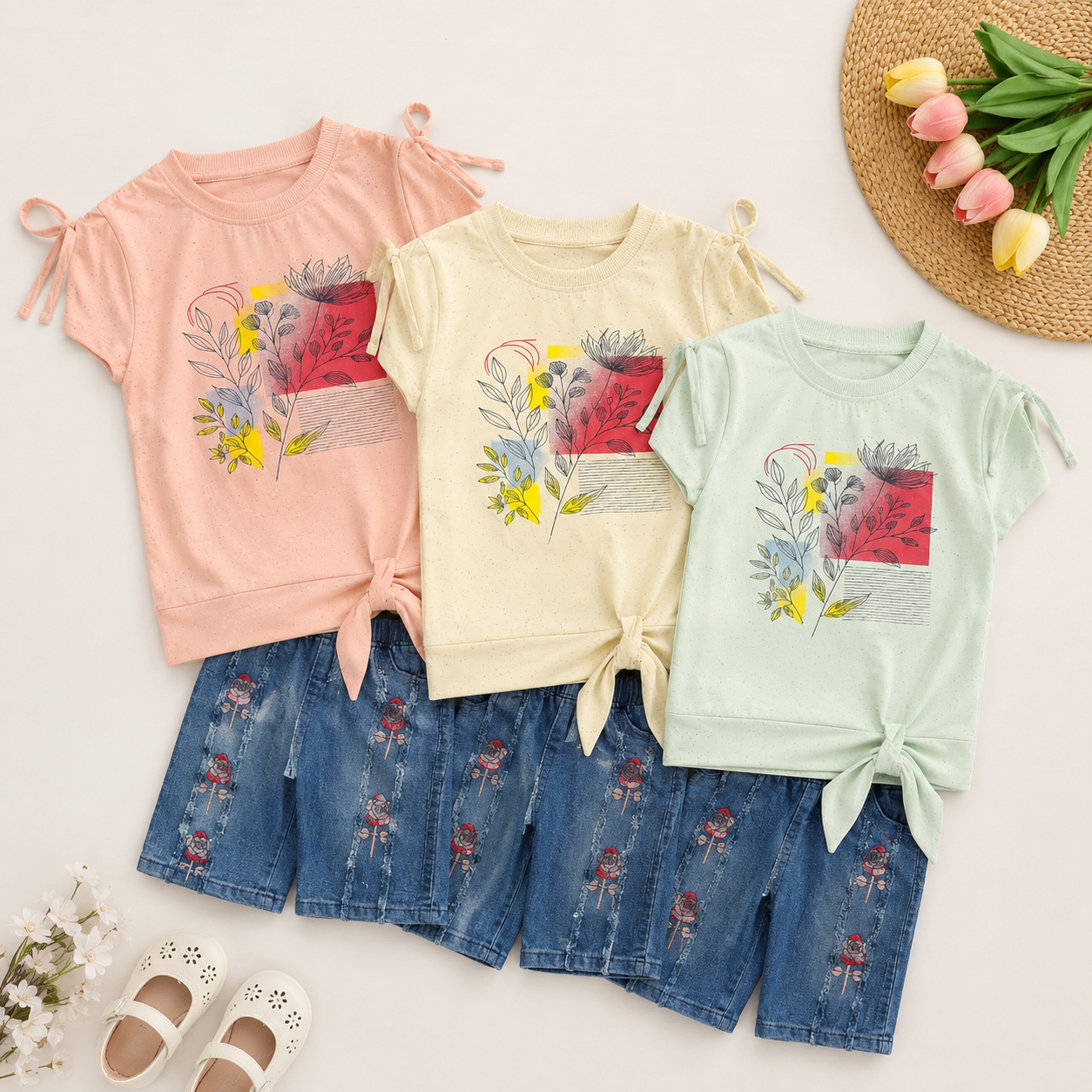 Floral Sparkle Summer Girls Co-Ord Set – 3 Colors