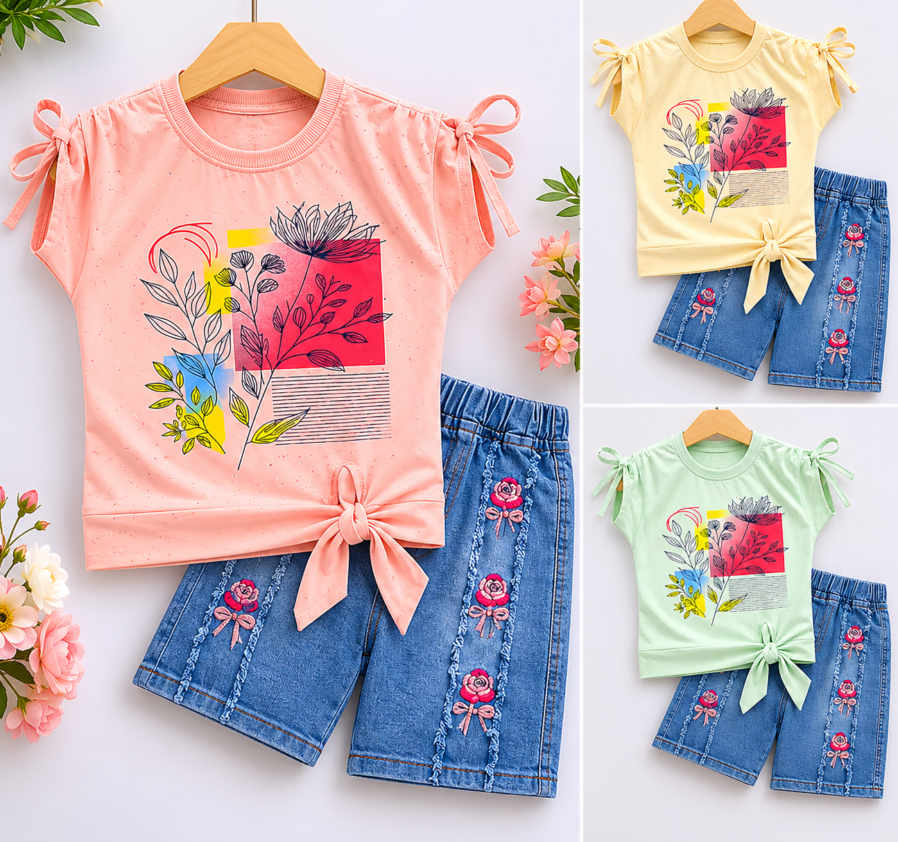 Floral Sparkle Summer Girls Co-Ord Set – 3 Colors