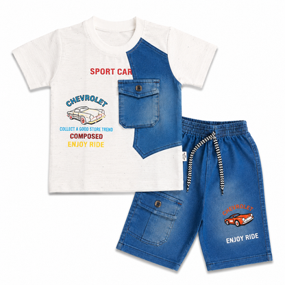 Sport Car Denim Summer Set for Boys – Soft Jersey & Lycra Denim Outfit