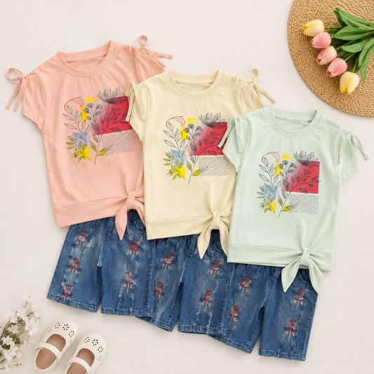 Floral Sparkle Summer Girls Co-Ord Set – 3 Colors