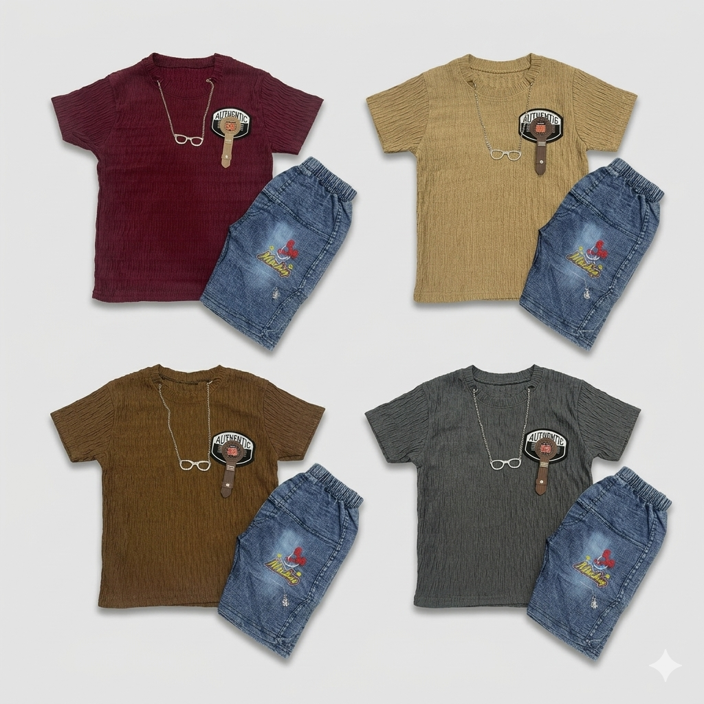 Boys TrendyWear | Stylish Summer T-Shirt & Denim Shorts Set