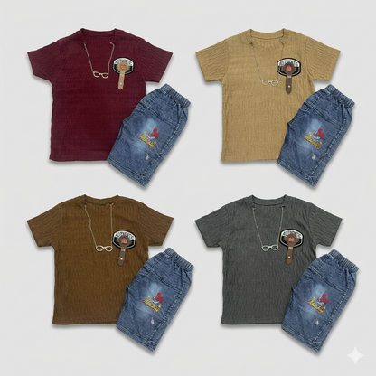 Boys TrendyWear | Stylish Summer T-Shirt & Denim Shorts Set