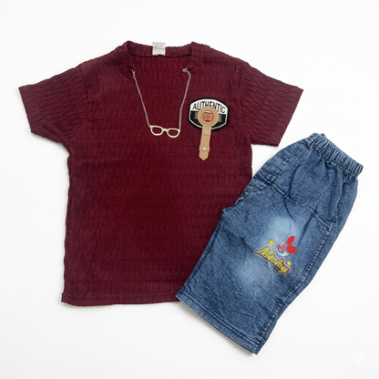 Boys TrendyWear | Stylish Summer T-Shirt & Denim Shorts Set