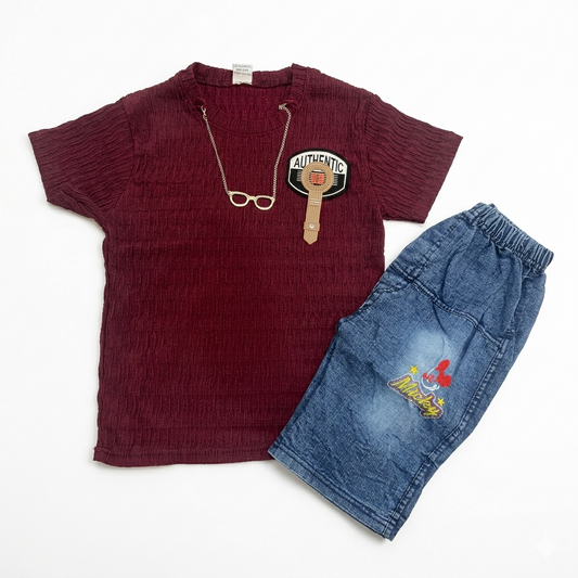 Boys TrendyWear | Stylish Summer T-Shirt & Denim Shorts Set