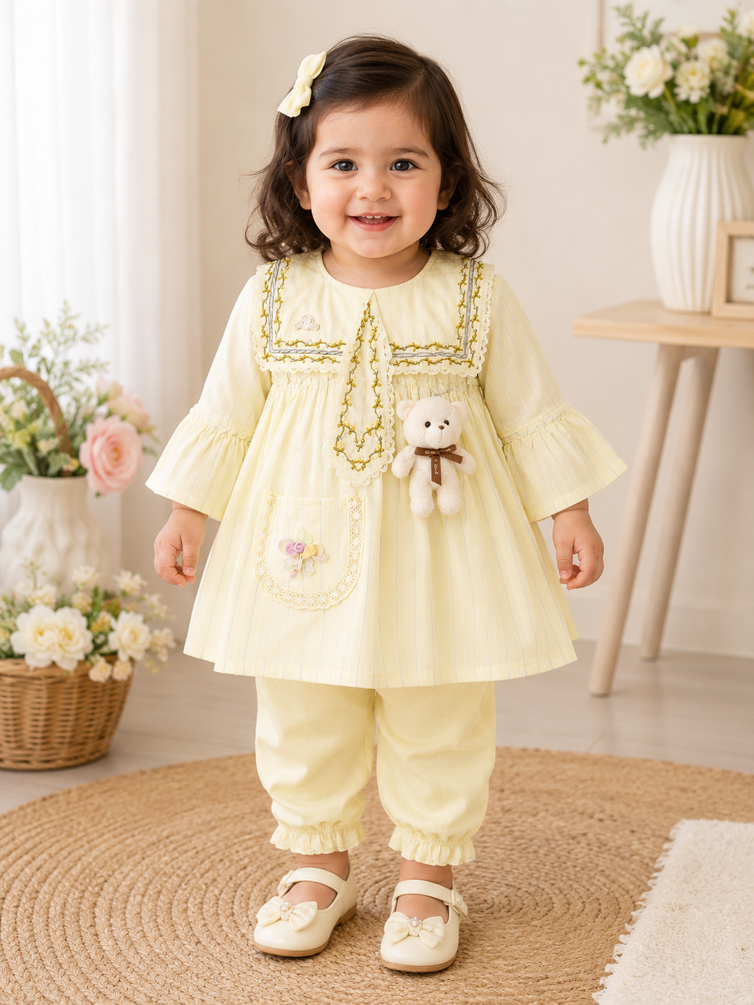 Elegant Soft Cotton Baby Girls Party Wear Suit with Cute Teddy – 2 to 4 Years