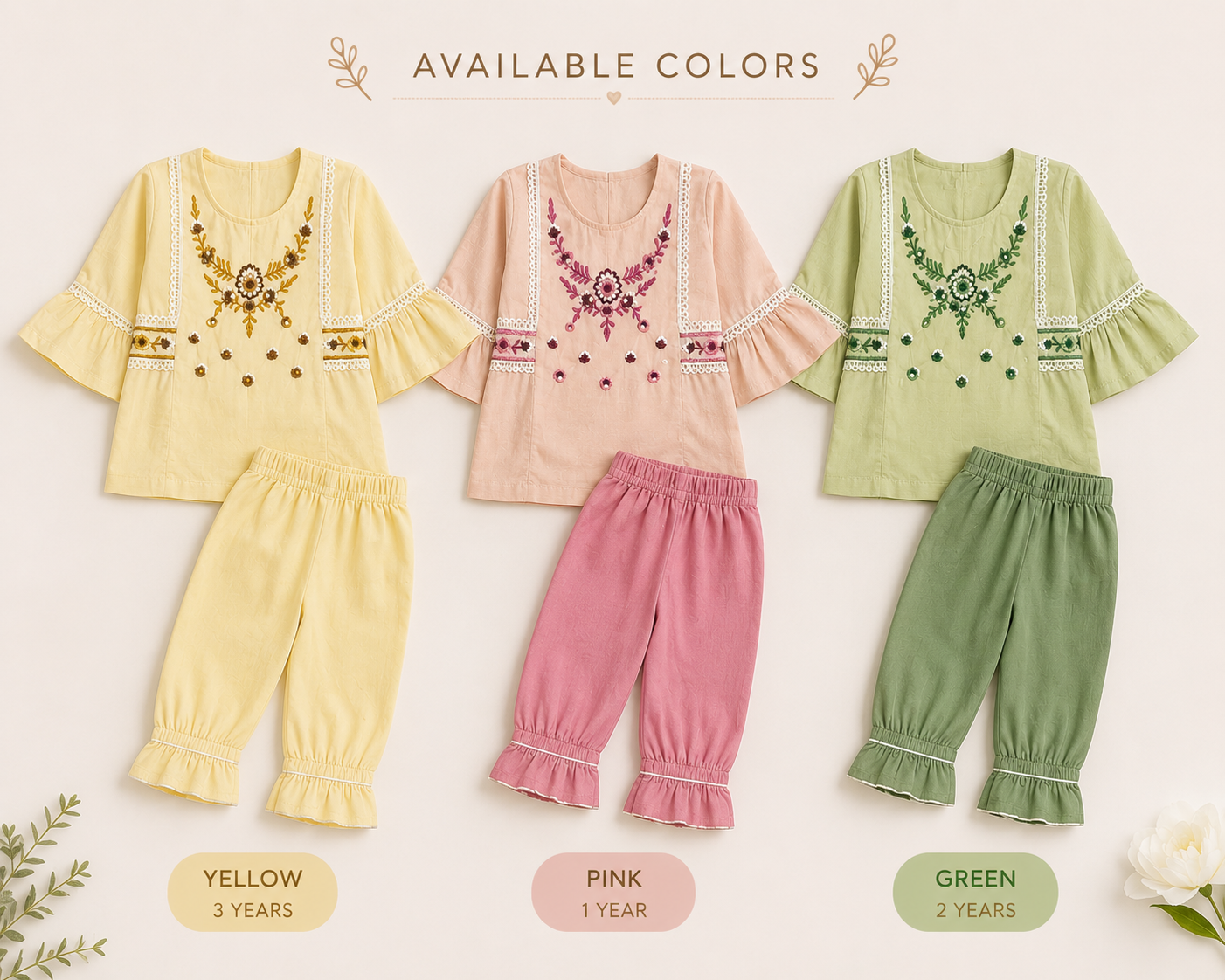Elegant Floral Cotton Girls Suit – Soft Summer Wear (2 Piece Set)