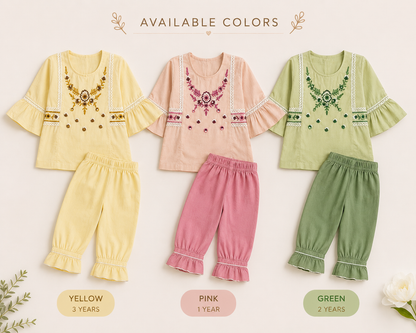 Elegant Floral Cotton Girls Suit – Soft Summer Wear (2 Piece Set)