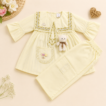 Elegant Soft Cotton Baby Girls Party Wear Suit with Cute Teddy – 2 to 4 Years