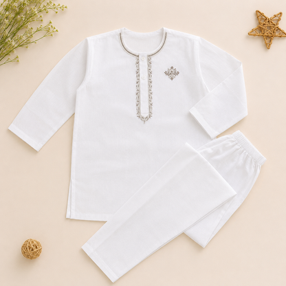 Classic White Cotton Boys Kurta Suit – Premium Traditional Summer Wear