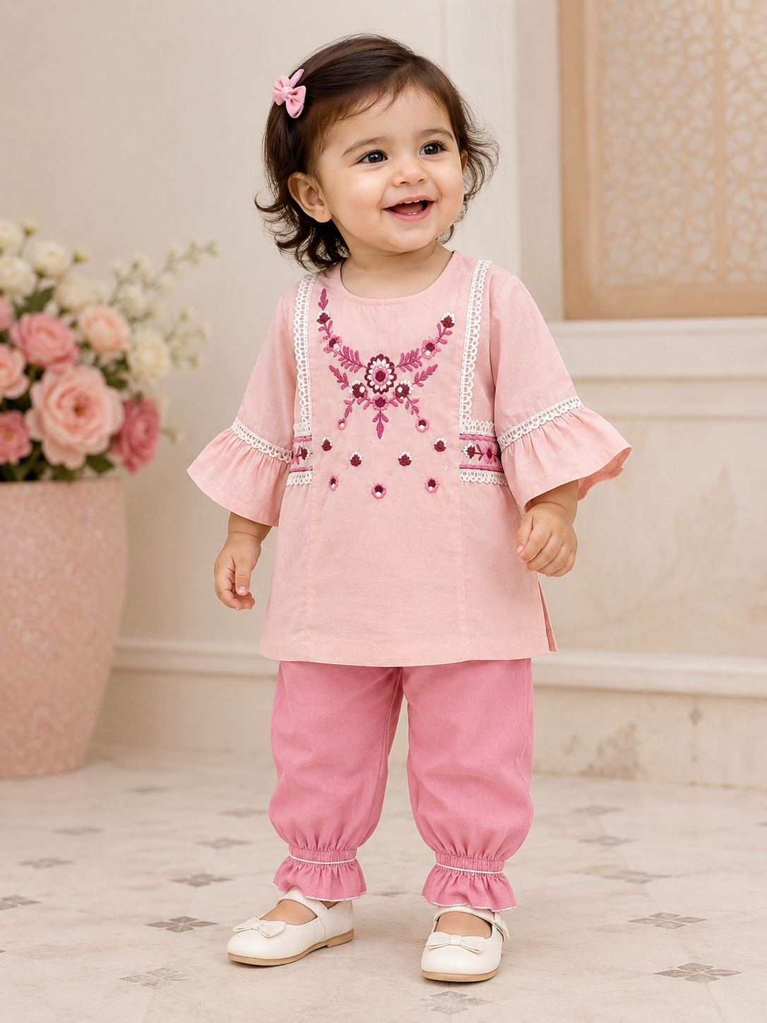Elegant Floral Cotton Girls Suit – Soft Summer Wear (2 Piece Set)